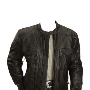 Zipper gusset leather biker jacket for men