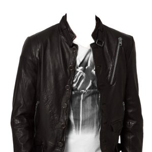 Celeb elan buttoned fasting leather jacket for men