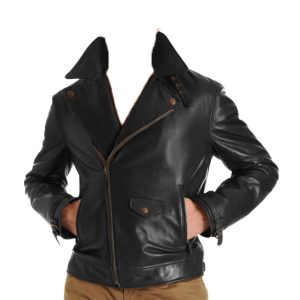 Slick zip-closure double folded leather jacket