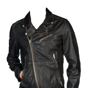 Lapel collared side pocket mens leather jacket