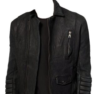 Uncommon double layered effect in mens leather biker jacket
