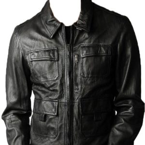 In vogue four-pocket mens leather jacket