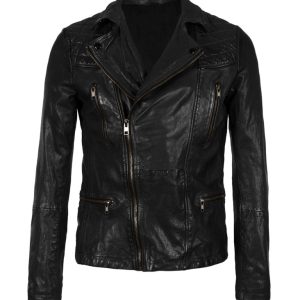Awry front fastening biker leather jacket