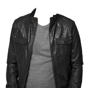 Smooth woolen hem detailing mens leather jacket