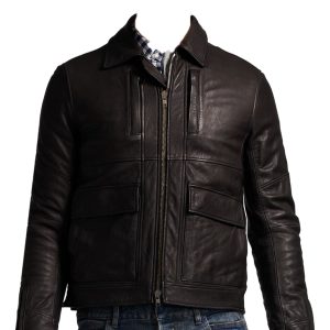 Comfortable leather biker jacket with front cargo pockets