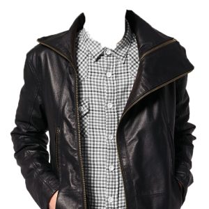 Eye-catching mens leather jacket with zip seam pocket