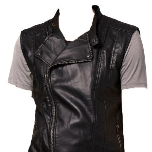 Alluring sleeveless leather biker jacket for men