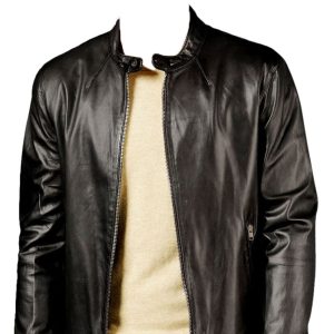 Voguish snap closured leather biker jacket for men