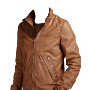 Straight sleeves and straight neck leather jacket for men