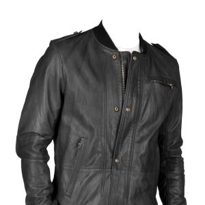 Zip and stud buttons styled leather jacket for men