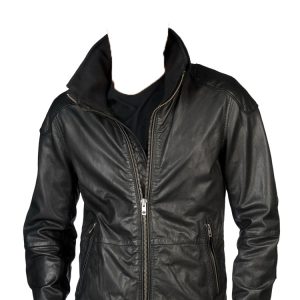 Punk style front zip mens leather jacket