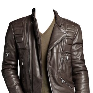 Jersey style v-neck sturdy leather biker jacket