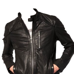 Biceps zipper quilted leather biker jacket