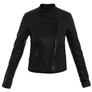 Leather textured slim fit biker jacket