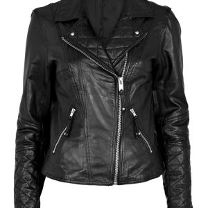 Front lapel biker leather jacket for women
