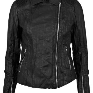 Crease style biker leather jacket