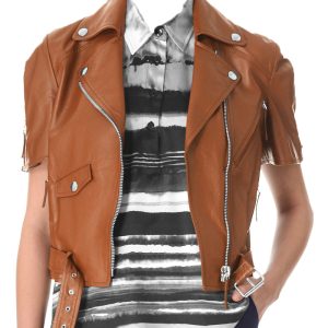 Biker cropped leather jacket for women