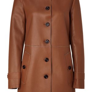 Formal push-button womens leather coat