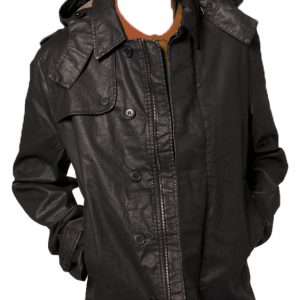 Cape style and hooded leather coat for men