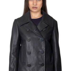 Chic box-cut pea womens leather coat