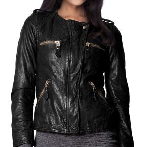 Cool collarless biker leather jacket
