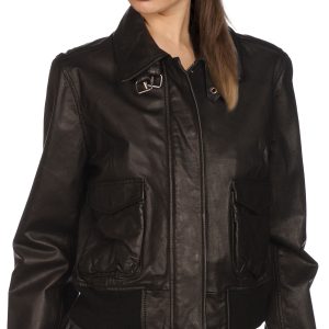 Effortless long sleev leather jacket