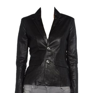 Formal leather blazer with zipped cuffs