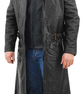 Grid style leather coat for men
