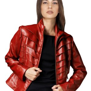 Hitting leather jacket with tiers