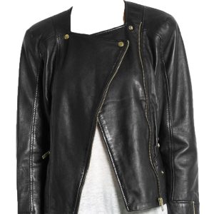 In vogueleather jacket with off center closure