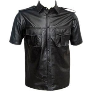 Epaulet styled sleeved leather shirt for men
