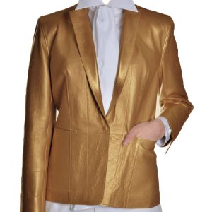 Lambskin leather blazer with notch lapel collar