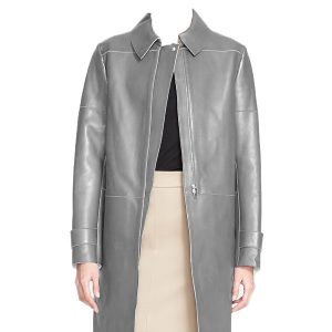 Lambskin leather coat with seam details and tabbed cuffs