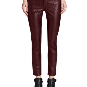 Lambskin leather pants with diamond stitch patterns