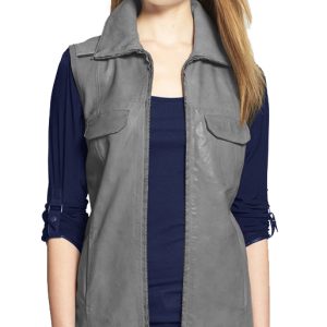 Lambskin leather vest with front zip closure