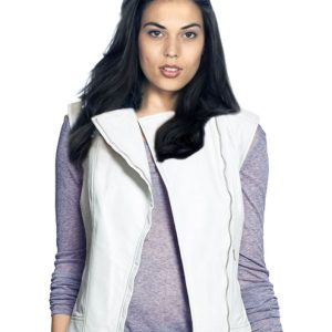 Lambskin leather vest with off-center zip closure