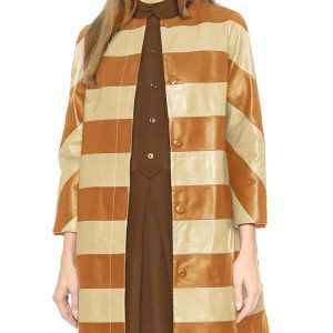 Lambskin two tone coat with stripped patterns