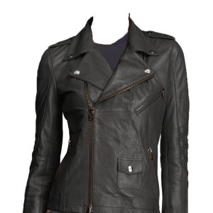 Leather biker jacket with silverstone hardware details