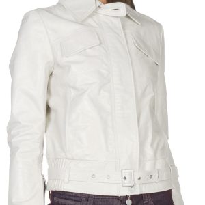 Leather bomber jacket with belt with attachment