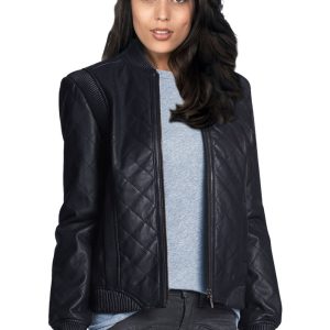 Leather bomber jacket witha quilted pattern