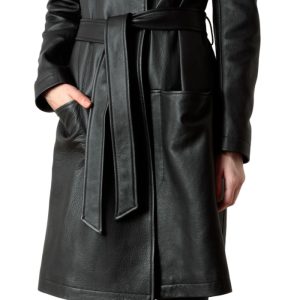 Modish leather coat with self adjustable belt
