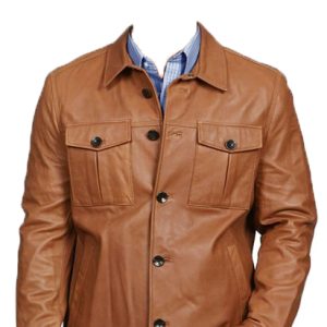 Leather shirt with trendy button flaps and closure