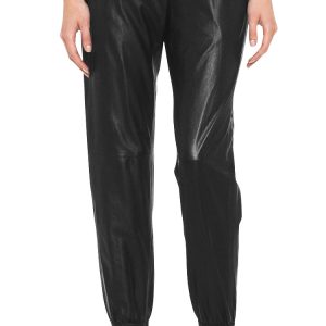 Luxury womens leather pant with elastic cuffs