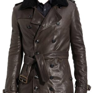 Modish belted mens leather trench coat