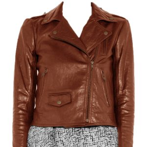Modish cross zip biker leather jacket