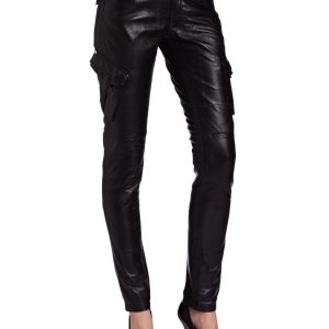 Leather pant with cargo style trendy pockets