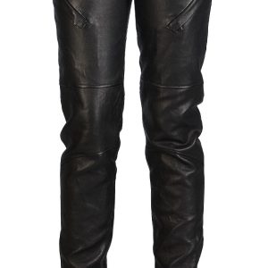 Straight fit motorcycle style womens leather pant