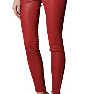 Front zip fasening womens leather pant