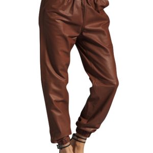 Energetic elastic waistband leather pant
