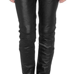 Snap buttoned leather trousers for women